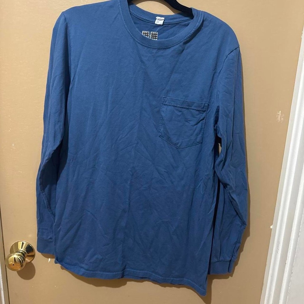 Indigo Apparel Pocket Tee Mens Small Blue Good Long Sleeve Cotton Basic Shirt